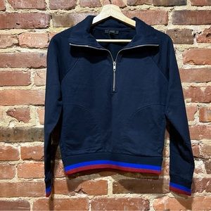 J. Crew Women’s Half-zip Jacket in Sport Stripe Blue G9302 Size XS